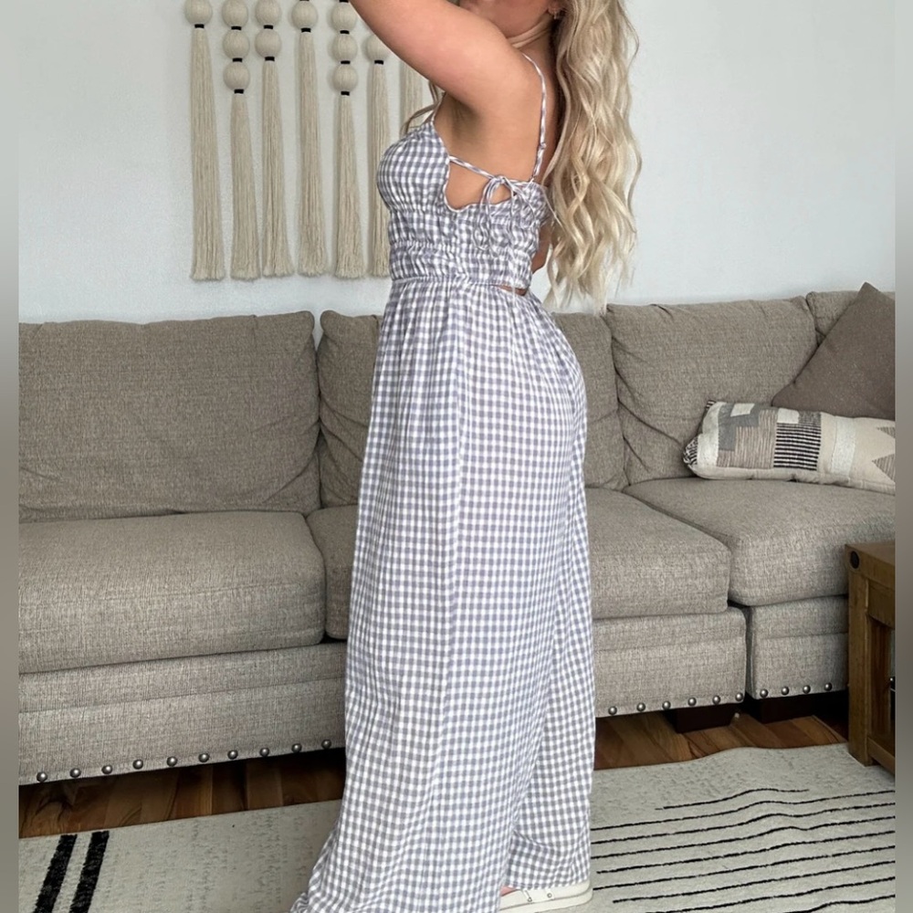 Blue and White Gingham Jumpsuit - Picture 4 of 10